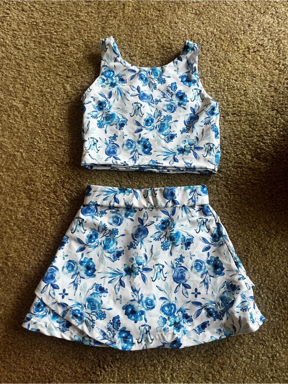 Blue Floral Girls' Skort Set - Two-Piece Active Bottoms